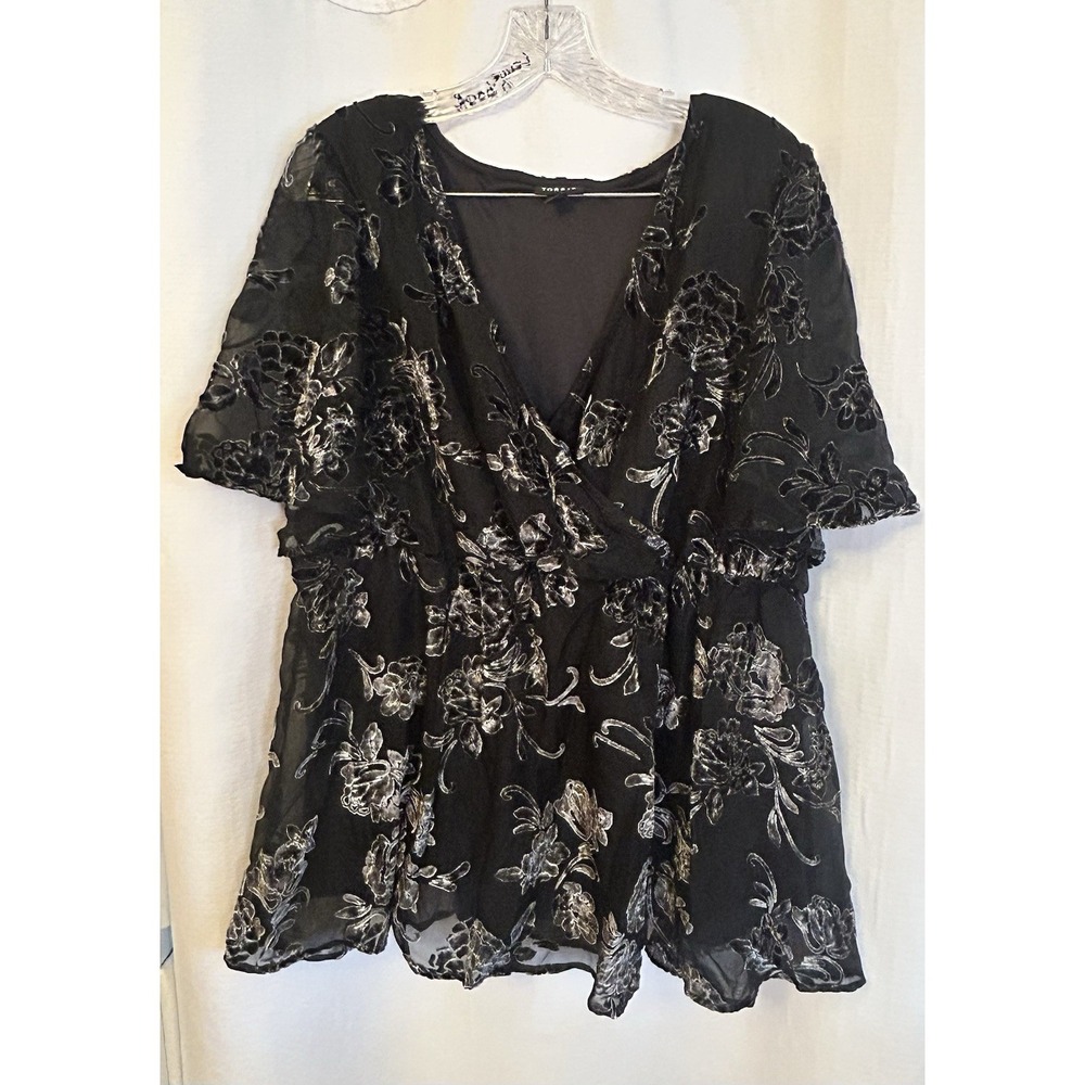 torrid Black Floral Burnout Surplice Tunic Top